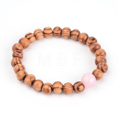 Wood Beaded Stretch Bracelets BJEW-JB01941-1
