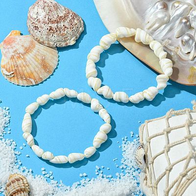 Natural Shell Beaded Stretch Bracelets for Women BJEW-JB10883-1