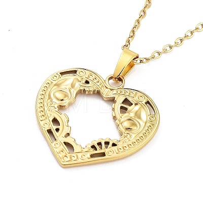 Heart with Steampunk Wheel Gear 304 Stainless Steel Pendant Necklaces NJEW-G083-03D-G-1