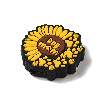 Sunflower With Paw Print Silicone Focal Beads SIL-G011-06-1