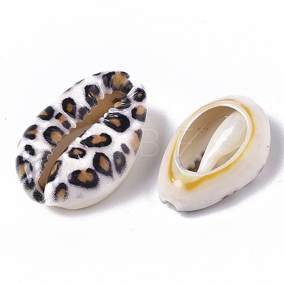Printed Natural Cowrie Shell Beads X-SSHEL-R047-01-B02-1