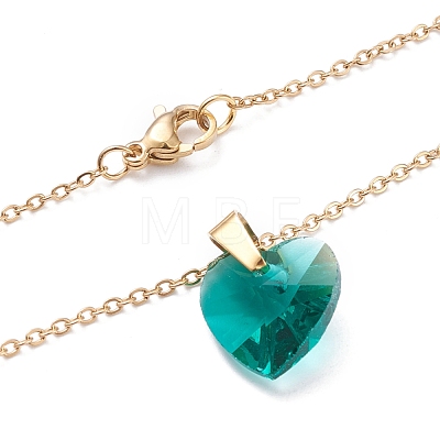 Heart Glass Pendant Necklaces NJEW-K117-01G-1