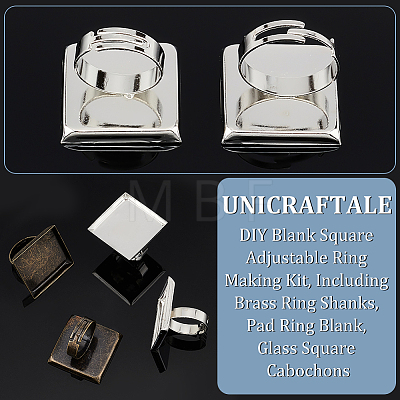Unicraftale DIY Blank Square Adjustable Ring Making Kit DIY-UN0005-64-1