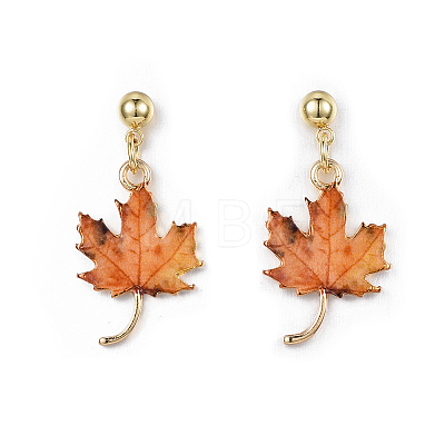 Autumn Theme Alloy Dangle Stud Earrings X-EJEW-G148-24G-02-1