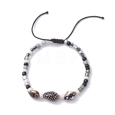 Natural Spiral Shell Braided Bead Bracelets BJEW-JB10386-1