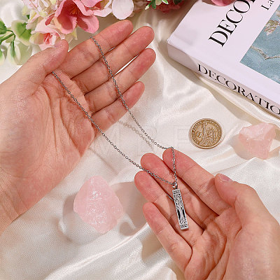 304 Stainless Steel Rectangle with Tree of Life Pendant Urn Ashes Necklaces NJEW-WH0036-030P-1