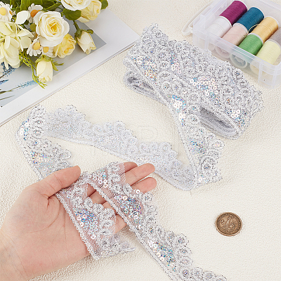 10 Yards Sparkle Polyamide Wavy Flower Lace Trim OCOR-WH20022-023B-1