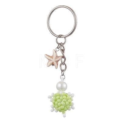 Tortoise Glass Seed Beads Pendant Keychain HJEW-MZ00105-03-1