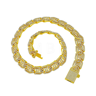 Zinc Alloy Full Crystal Rhinestone Cuban Link Chain Necklaces for Women Men FS-WG48DDB-05-1