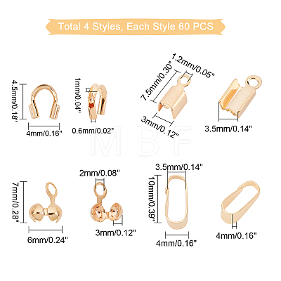 240Pcs 4 Style  Brass Folding Crimp Ends KK-PH0003-63-1