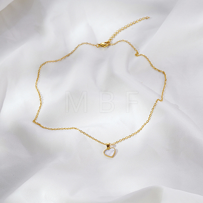 Natural White Shell 304 Stainless Steel Heart Pendant Necklaces for Women BL5235-2-1