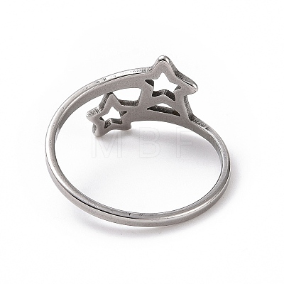 Non-Tarnish 201 Stainless Steel Double Star Finger Ring RJEW-J051-14P-1