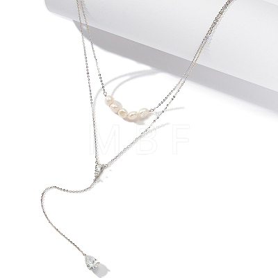 925 Sterling Silver Double Layer Necklaces NJEW-L116-11P-1