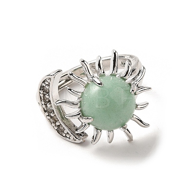 Natural Green Aventurine Sun & Moon Open Cuff Rings RJEW-K241-01P-09-1