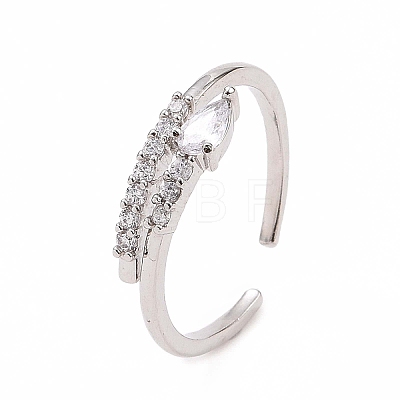 Clear Cubic Zirconia Teardrop Open Cuff Ring RJEW-B028-27P-1