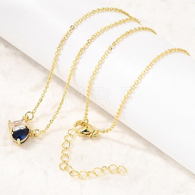 Brass Pave Cubic Zirconia Rectangle & Teardrop Pendant Cable Chain Necklaces KK-CBAB173-05G-02-1