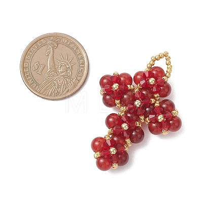 Natural & Synthetic Gemstone Round Beads & Glass Seed Beaded Cross Pendants PALLOY-MZ01151-1