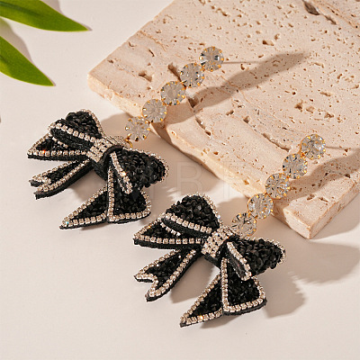 Bowknot Brass Rhinestone Dangle Stud Earrings FS-WGF8F1F-01-1