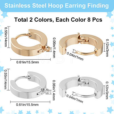 16Pcs 2 Colors 201 Stainless Steel Hoop Earrings Findings STAS-BBC0002-66-1