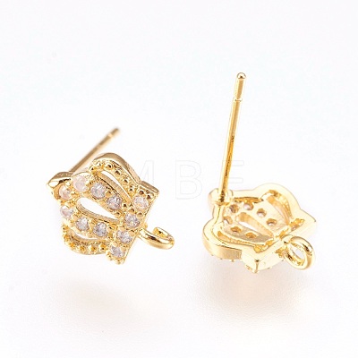 Brass Micro Pave Cubic Zirconia Stud Earring Findings KK-F753-08G-RS-1