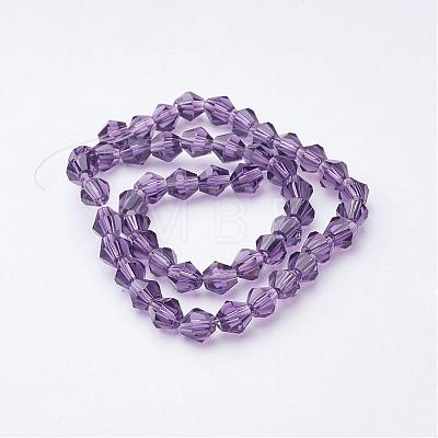 Purple Color Faceted Bicone Glass Beads Strands X-GLAA-S026-6mm-03-1