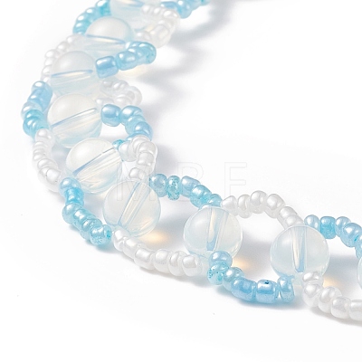 Opal & Glass Seed Braded Ring Wrap Beaded Necklaces for Women NJEW-JN03946-1