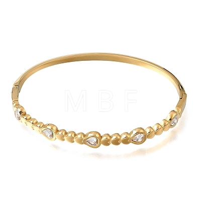304 Stainless Steel Pave Clear Cubic Zirconia Heart Hinged Cuff Bangles for Women SA-CBAF851-03G-1