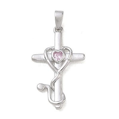Brass Micro Pave Pink Cubic Zirconia Pendants CU-CBA280C-09P-1