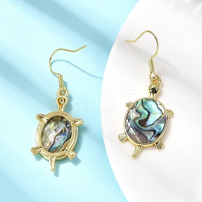 Brass Natural Paua Shell Dangle Earrings EJEW-M060-19A-G-1