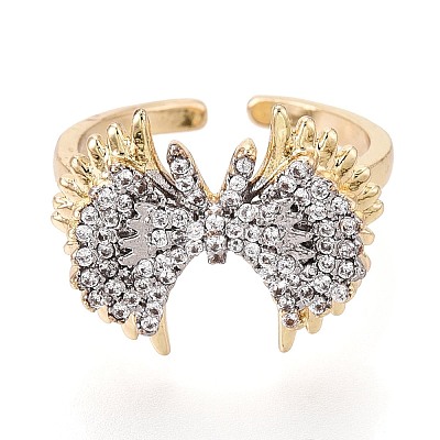 Brass Micro Pave Clear Cubic Zirconia Cuff Open Rings KK-T079-60G-1