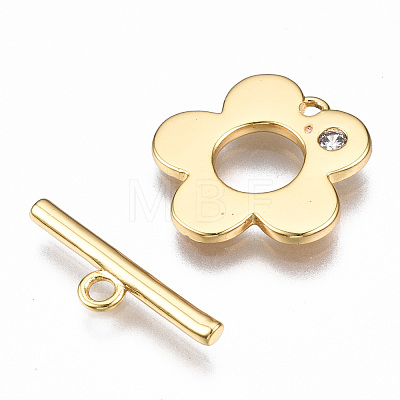 Brass Micro Pave Clear Cubic Zirconia Toggle Clasps KK-T063-94G-NF-1