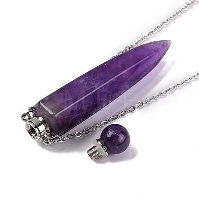 Natural Amethyst Bullet Shaped Perfume Bottle Pendant Necklaces G-B089-02P-08-1