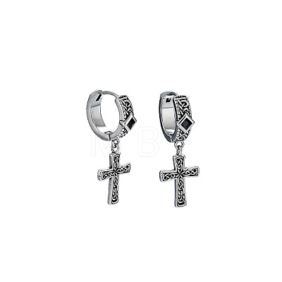304 Stainless Steel Cubic Zirconia Hoop Dangle Earrings for Men WG5B424-01-1