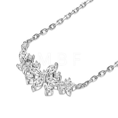 TINYSAND Rhodium Plated 925 Sterling Silver Cubic Zirconia Glittering Flowers Necklace TS-N394-S-1