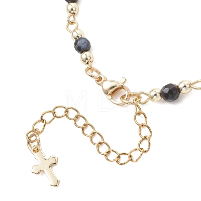 Faceted Dyed Natural Agate Round Beads & 304 Stainless Steel Tiny Cross Handmade Link Chain Necklaces NJEW-JN05842-02-1