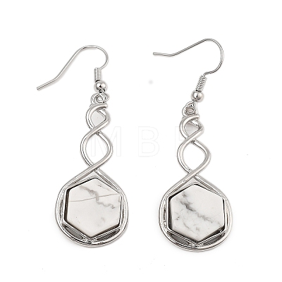 Hexagon Natural Howlite Dangle Earrings EJEW-K298-01P-05-1