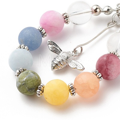 Natural Mixed Gemstone Braided Teardrop Dangle Earrings with Charms EJEW-JE04951-1