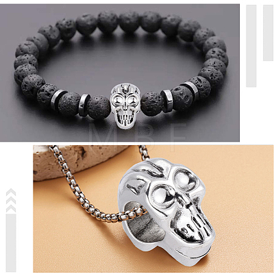 50Pcs Skull Alloy European Beads MPDL-PA0001-02-1
