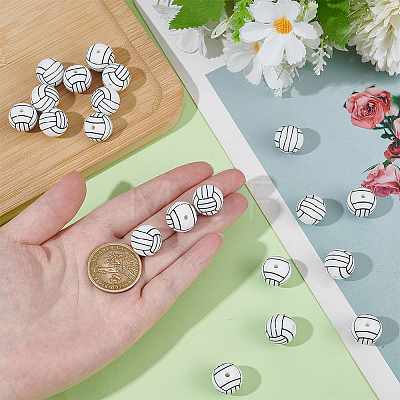 40Pcs Printed Round Silicone Focal Beads SIL-OC0001-24D-1