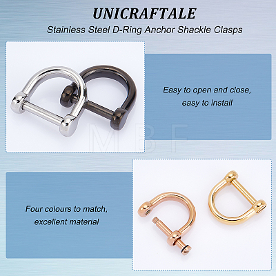 Unicraftale 4Pcs 4 Colors 304 Stainless Steel D-Ring Anchor Shackle Clasps STAS-UN0039-07-1
