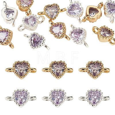12Pcs 2 Colors Brass Pave Cubic Zirconia Heart Links Connector Charms KK-TA0003-48D-1