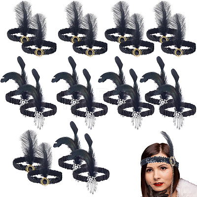 24Pcs 2 Styles Feathers with Satin Fabric with Plastic Headbands AJEW-GA0010-38-1