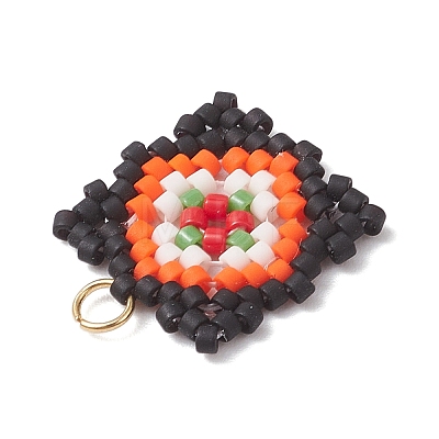 Handmade Glass Seed Beaded  Window Lattice Pattern Shape Pendants PALLOY-MZ00929-01-1