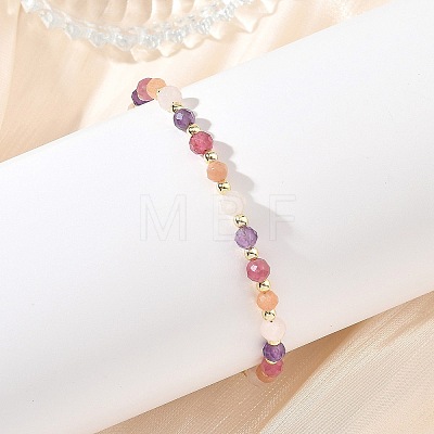 Natural Amethyst & Tourmaline & Sunstone & Rose Quartz Round Beaded Necklaces and Bracelet Set SJEW-JS01383-1