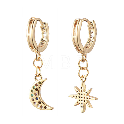 Star and Moon Asymmetrical Dangle Hoop Earrings EJEW-JE04031-01-1