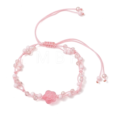 Rose Glass Seed Beads & Glass Braided Bead Bracelets BJEW-MZ00313-01-1