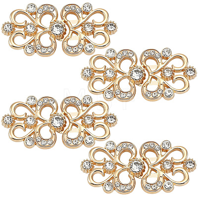 4Pcs Flower Alloy Crystal Rhinestone Adjustable Jean Button Pins FIND-CY0002-27G-1