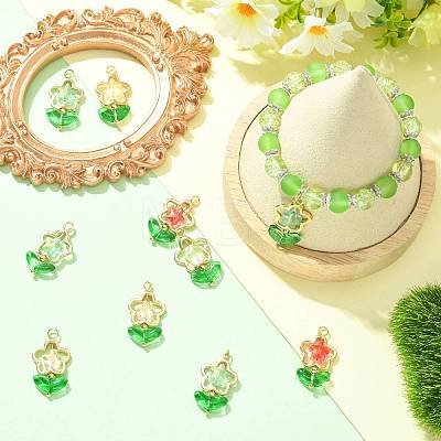 10Pcs 5 Colors Flower Glass Pendants PALLOY-FS00078-1