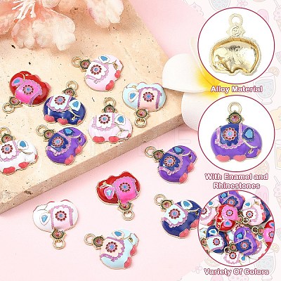 12Pcs 6 Colors Alloy Rhinestone Pendants FIND-YW0011-79-1