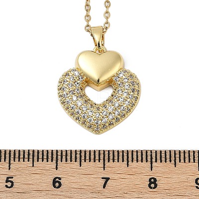 Brass Micro Pave Clear Cubic Zirconia Heart Pendant Necklaces NJEW-K280-07G-1